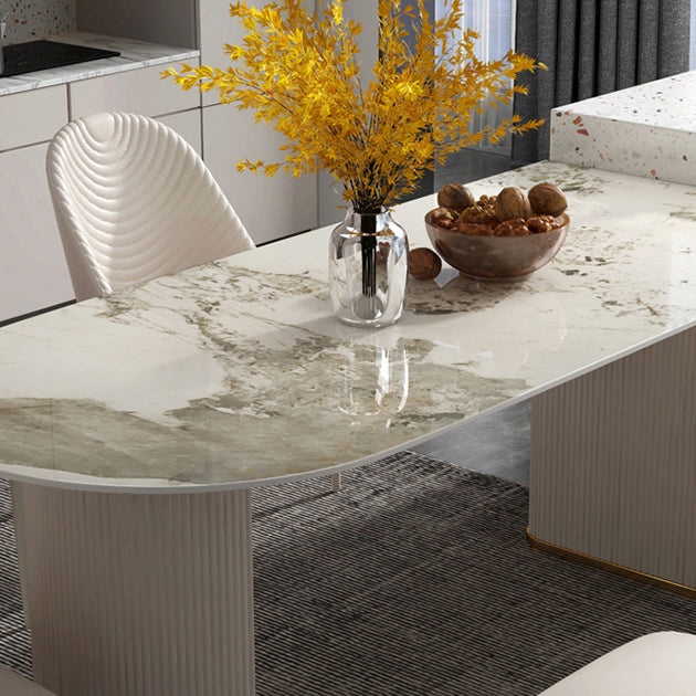 Modern Freeform Dining Table Sintered Stone Table with Double Pedestal