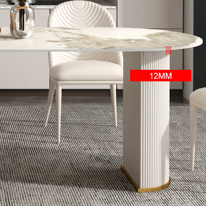 Modern Freeform Dining Table Sintered Stone Table with Double Pedestal