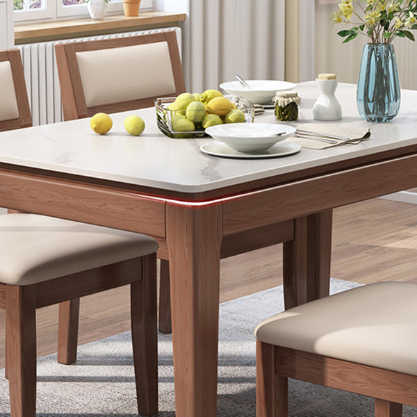 Moderne moderne eettafel uit het midden van de eeuw gesinterde stenen top eettafel met houten basis voor keuken