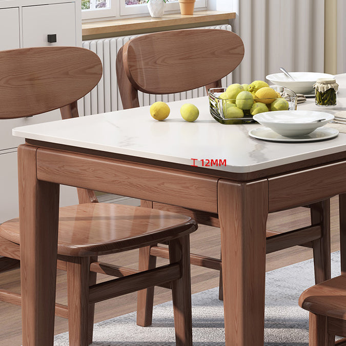 Moderne moderne eettafel uit het midden van de eeuw gesinterde stenen top eettafel met houten basis voor keuken