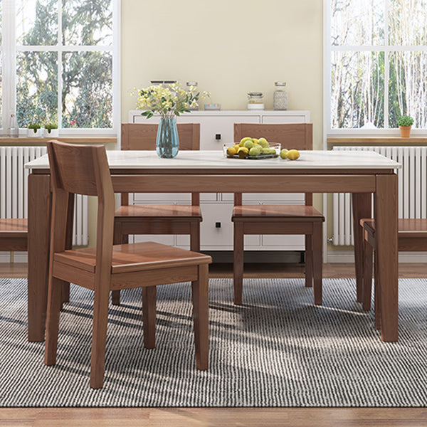 Moderne moderne eettafel uit het midden van de eeuw gesinterde stenen top eettafel met houten basis voor keuken
