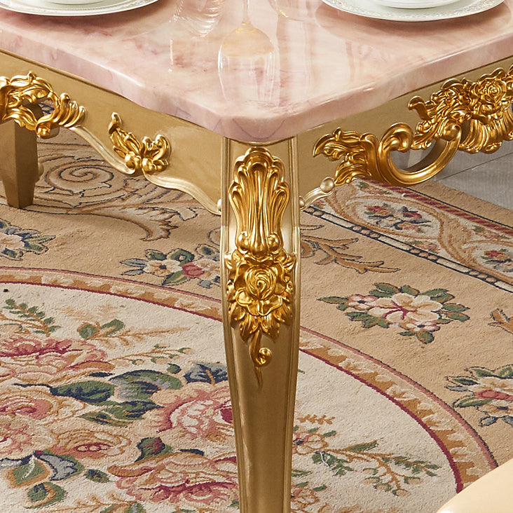 Mesa rectangular victoriana de madera maciza con tapa de mármol y 4 patas de madera