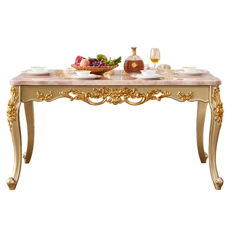 Mesa rectangular victoriana de madera maciza con tapa de mármol y 4 patas de madera