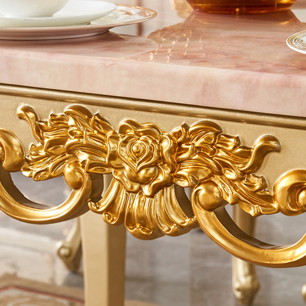 Mesa rectangular victoriana de madera maciza con tapa de mármol y 4 patas de madera