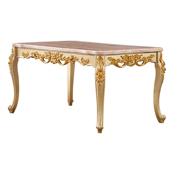Mesa rectangular victoriana de madera maciza con tapa de mármol y 4 patas de madera