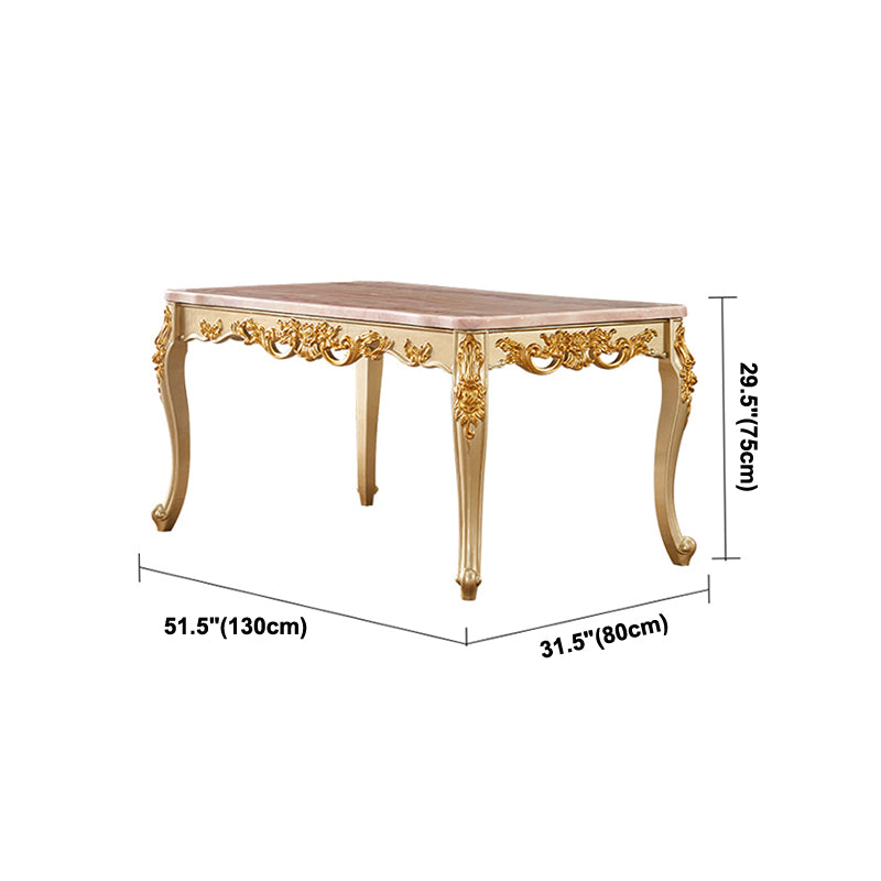 Mesa rectangular victoriana de madera maciza con tapa de mármol y 4 patas de madera