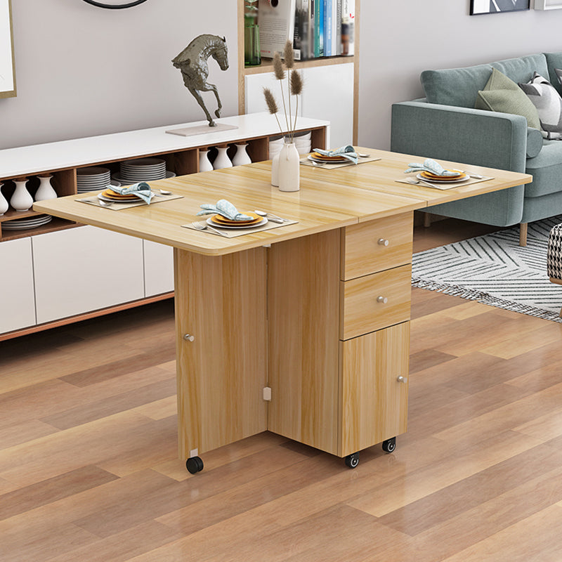 Wood Mid-Century Rectangle Table Wooden Top Table with Drop Leaf