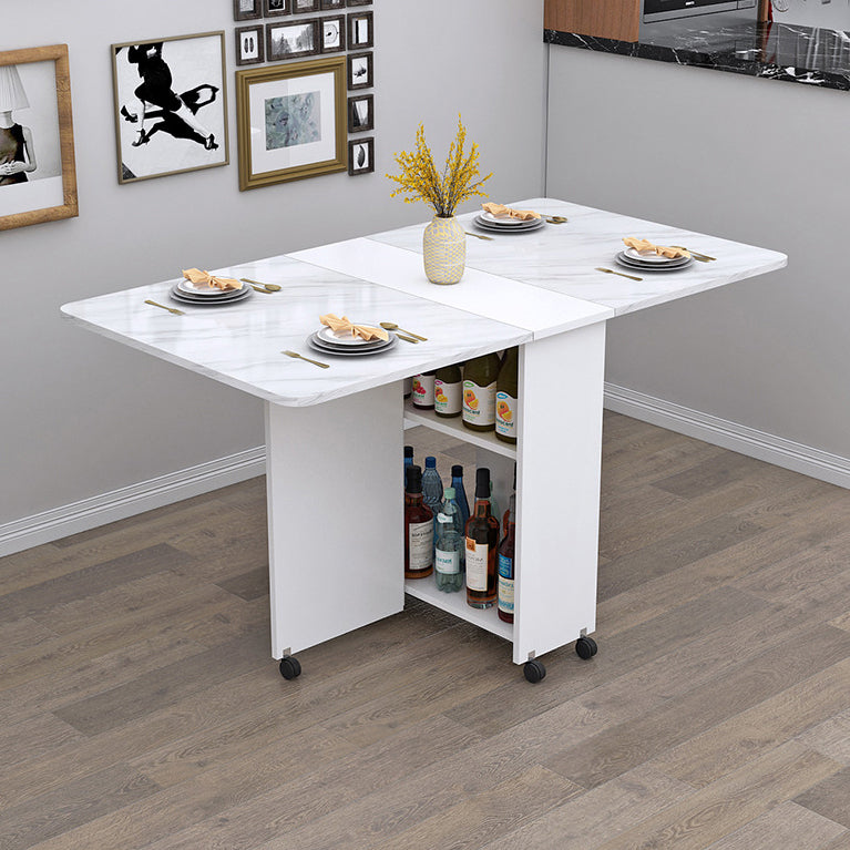 Wood Mid-Century Rectangle Table Wooden Top Table with Drop Leaf