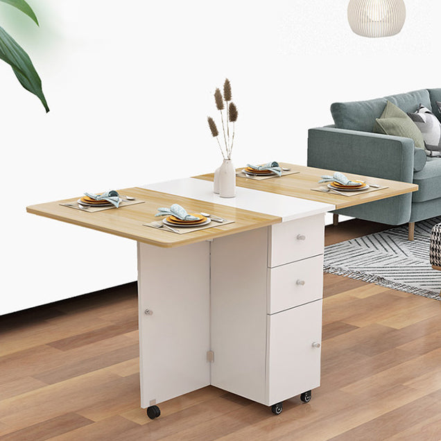 Wood Mid-Century Rectangle Table Wooden Top Table with Drop Leaf