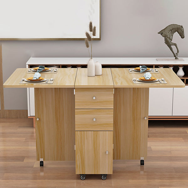 Wood Mid-Century Rectangle Table Wooden Top Table with Drop Leaf