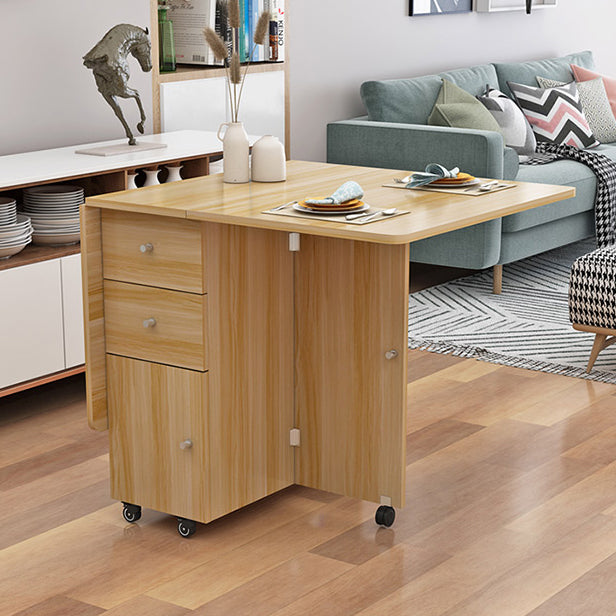 Wood Mid-Century Rectangle Table Wooden Top Table with Drop Leaf