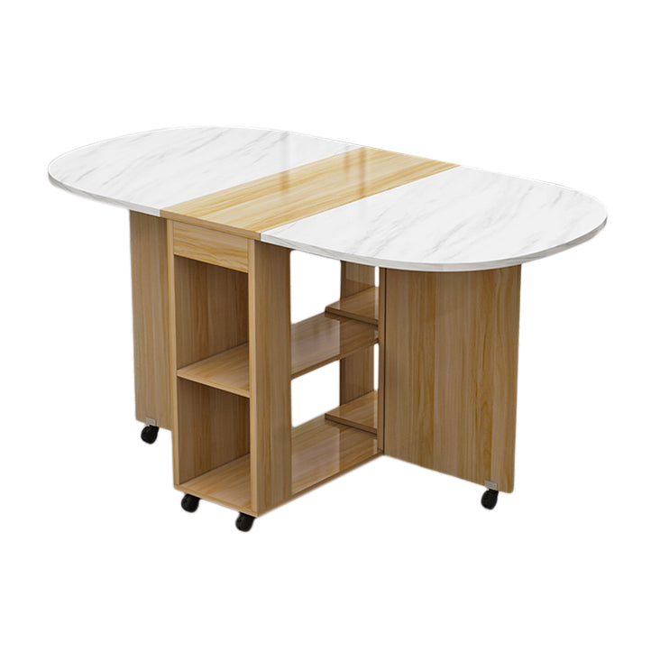 Solid Wood Mid-Century Oval Table Wood Top Table with Drop Leaf