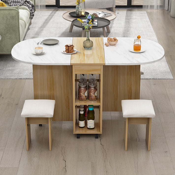 Solid Wood Mid-Century Oval Table Wood Top Table with Drop Leaf