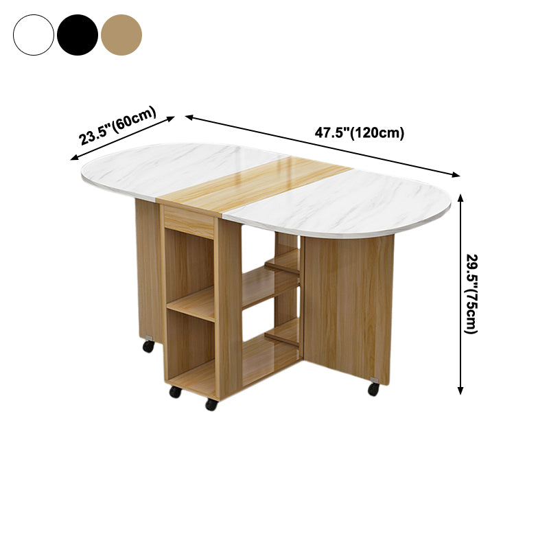 Solid Wood Mid-Century Oval Table Wood Top Table with Drop Leaf