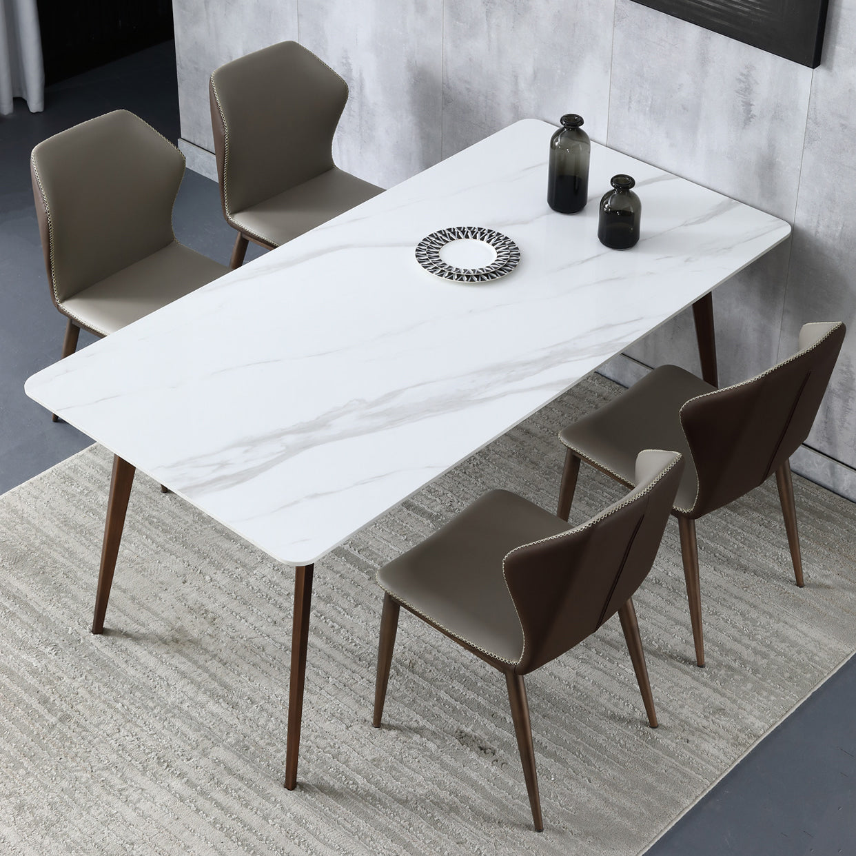Mid-Century Modern Sintered Stone Table 4 Legs Rectangle Table for Home