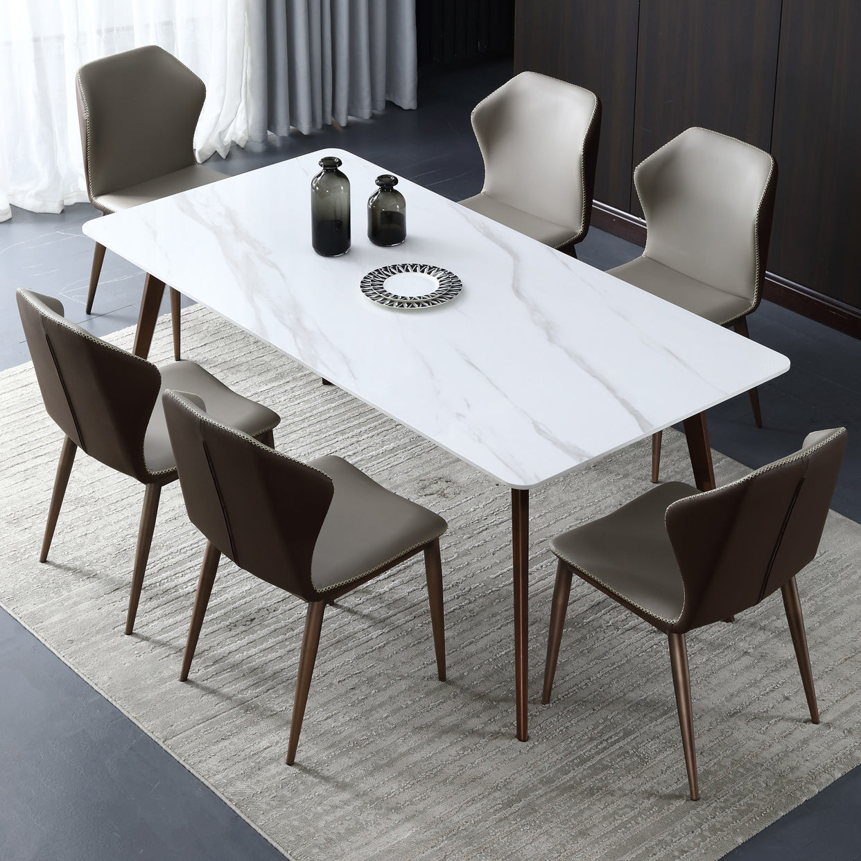Mid-Century Modern Sintered Stone Table 4 Legs Rectangle Table for Home