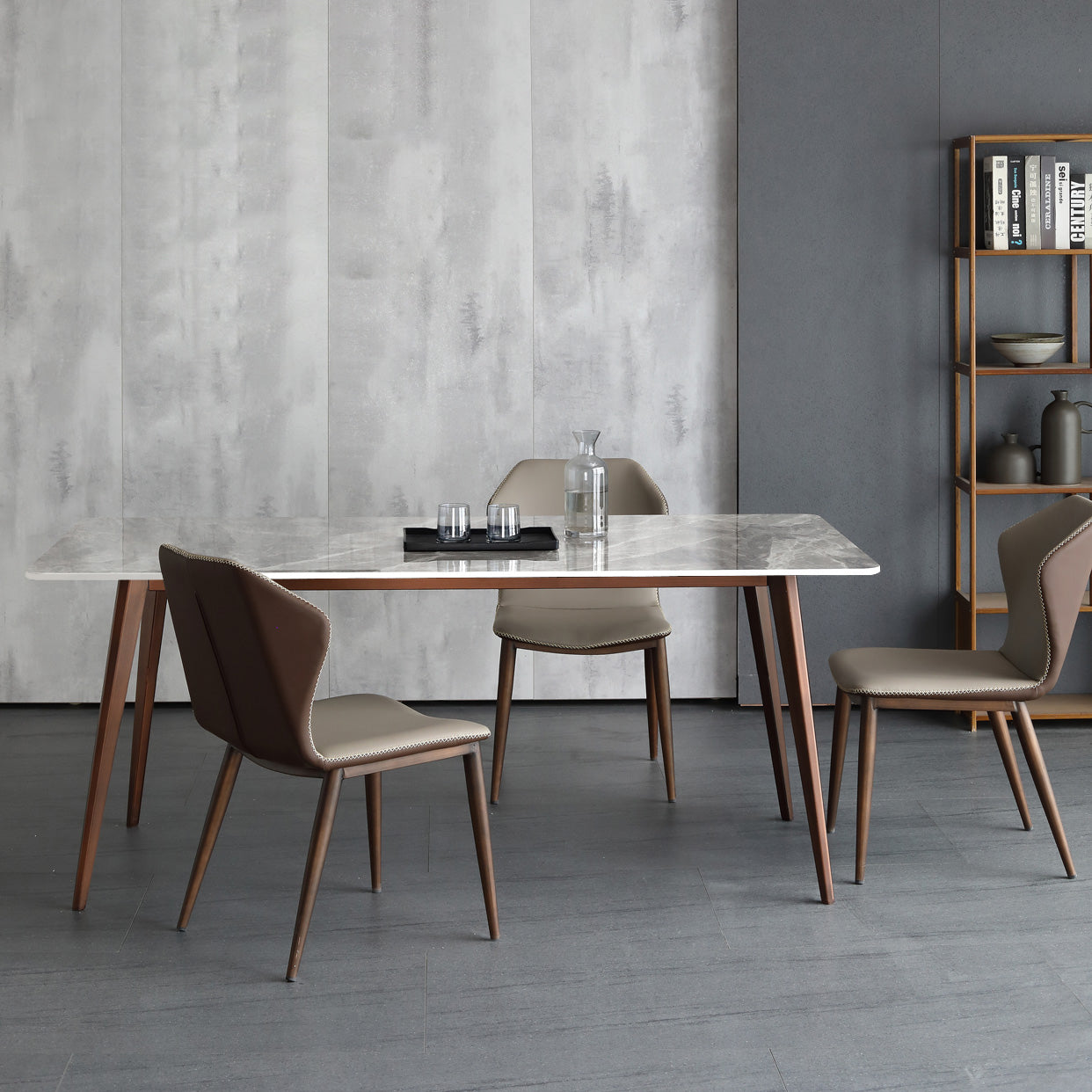 Mid-Century Modern Sintered Stone Table 4 Legs Rectangle Table for Home