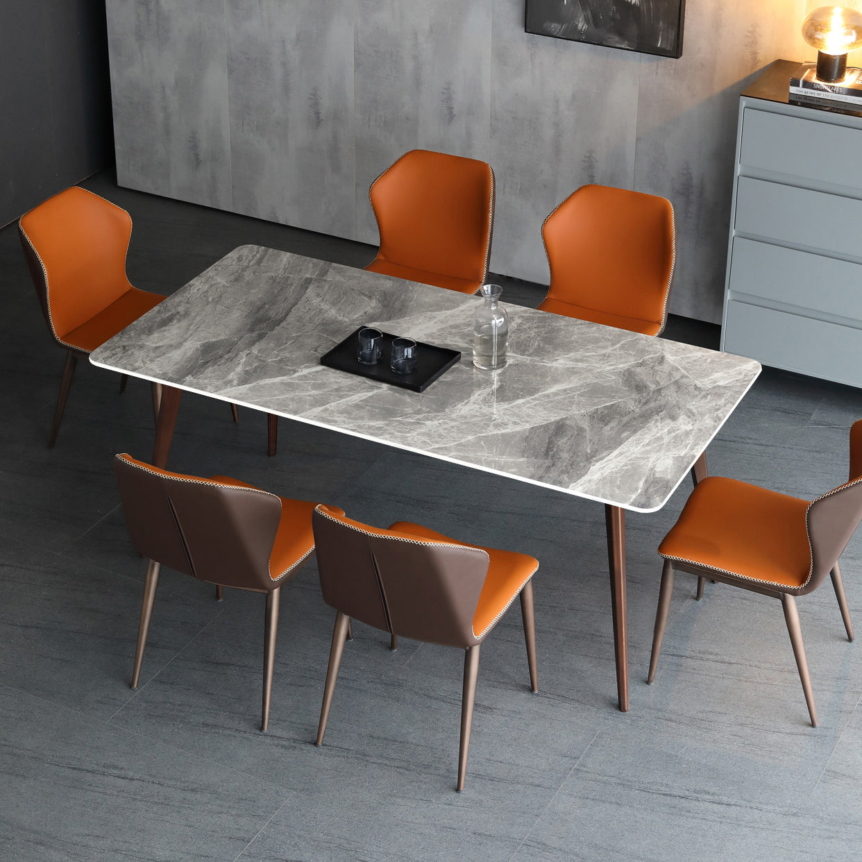 Mid-Century Modern Sintered Stone Table 4 Legs Rectangle Table for Home