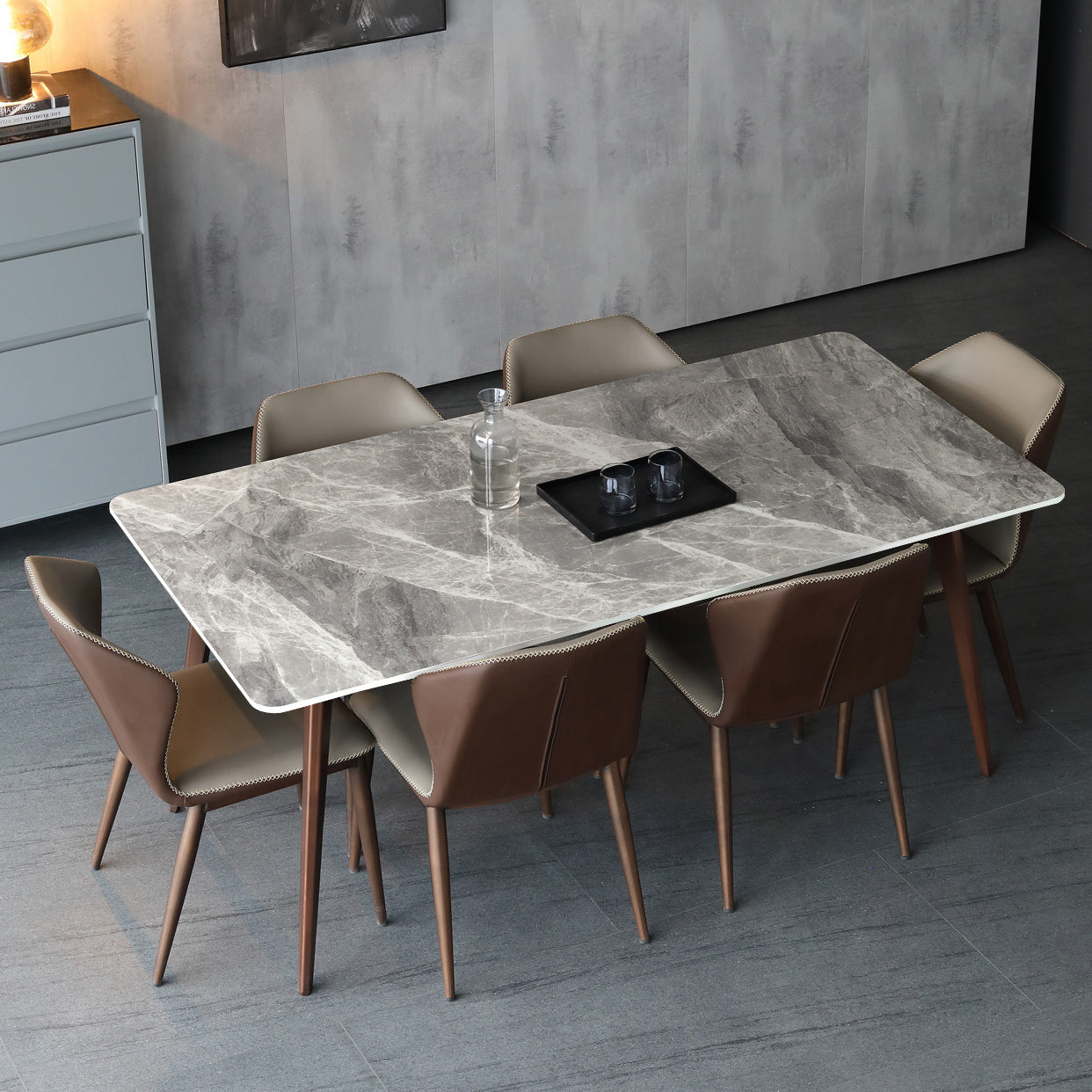 Mid-Century Modern Sintered Stone Table 4 Legs Rectangle Table for Home