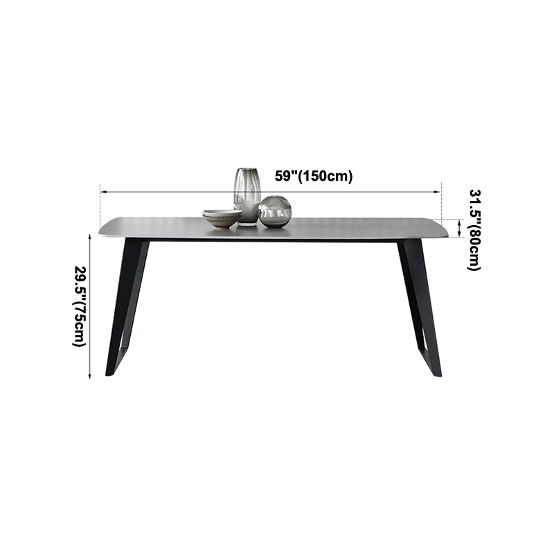 Mid-Century Modern Dining Table Gray Sintered Stone Rectangle Dining Table for Home Use
