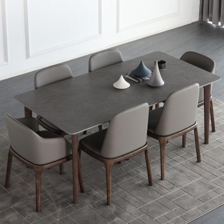 Rectangle Sintered Stone Dining Table Grey Stone Top Table with 4 Legs