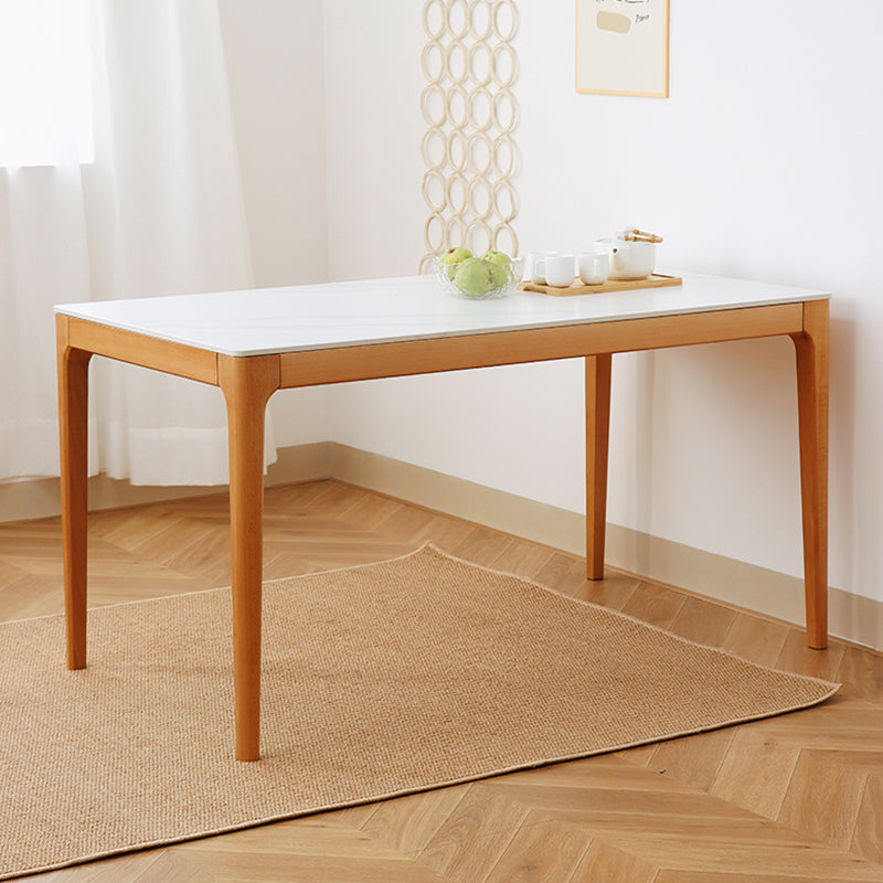51'' Sintered Stone Rectangle Table Medieval Modern Table with Beech Wood 4 Legs