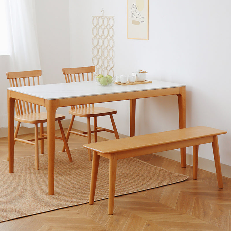 51'' Sintered Stone Rectangle Table Medieval Modern Table with Beech Wood 4 Legs