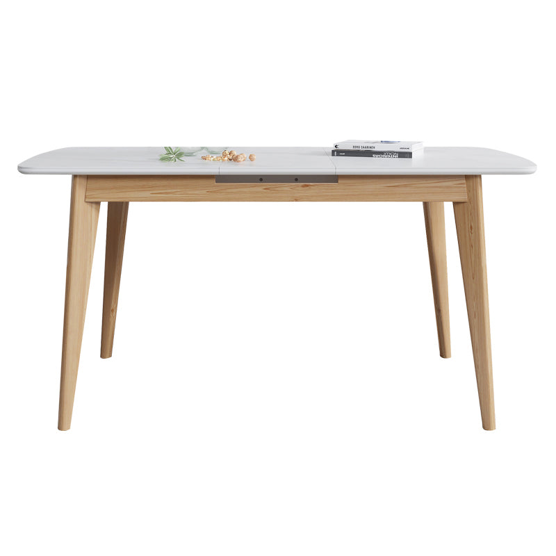 Sintered Stone Top Extendable Table in White Kitchen Table with Ash Wood Base and 4 Legs
