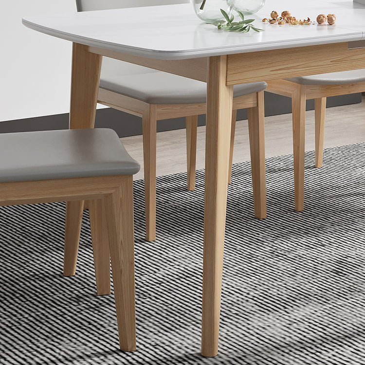 Sintered Stone Top Extendable Table in White Kitchen Table with Ash Wood Base and 4 Legs