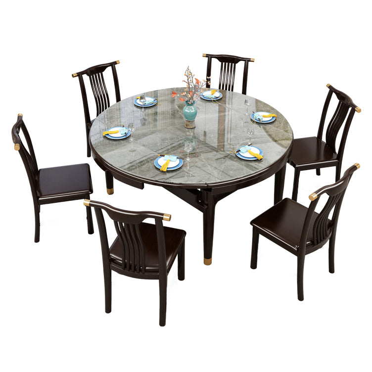 Table à manger de style luxe Table extensible à 4 pieds avec pierre frittée