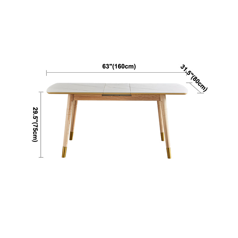 Rectángulo 4 patas Mesa de mediados del siglo Mesa blanca extensible con piedra sinterizada