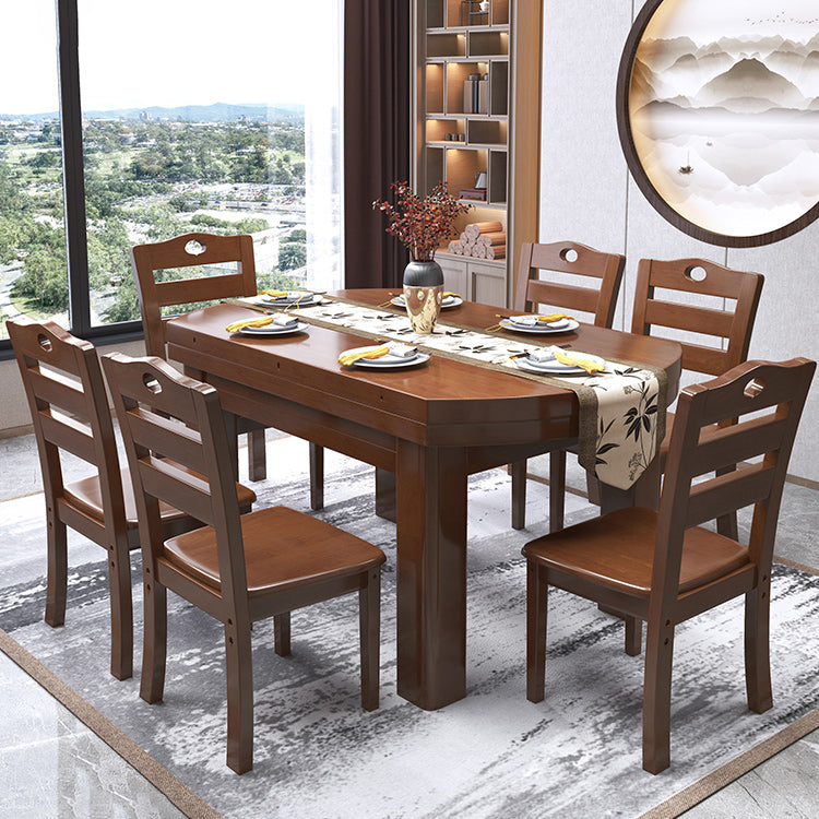 Minimalist Solid Wood Round Table Standard Extendable Dining Table with 4 Legs Base