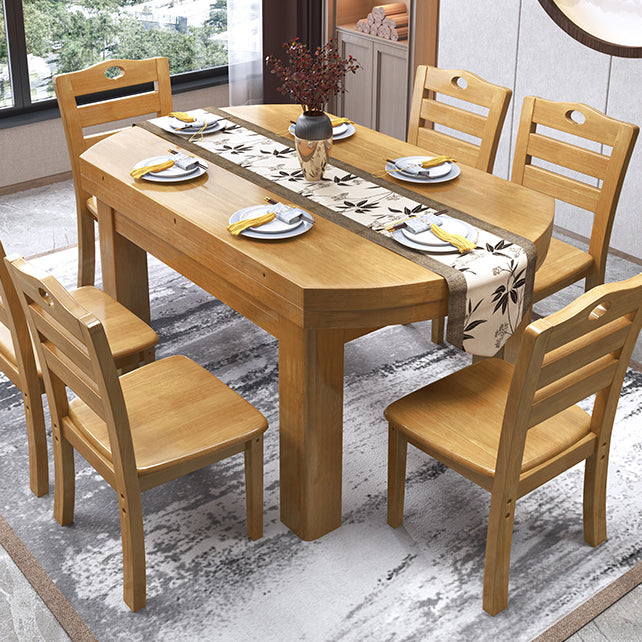 Minimalist Solid Wood Round Table Standard Extendable Dining Table with 4 Legs Base