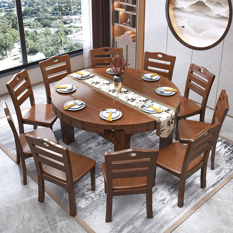 Minimalist Solid Wood Round Table Standard Extendable Dining Table with 4 Legs Base