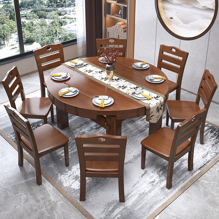 Minimalist Solid Wood Round Table Standard Extendable Dining Table with 4 Legs Base
