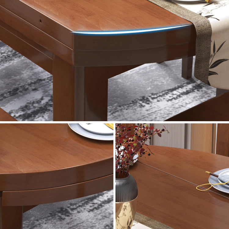 Minimalist Solid Wood Round Table Standard Extendable Dining Table with 4 Legs Base