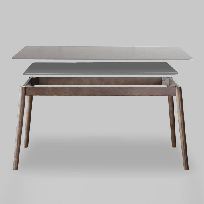 Mesa de piedra sinterizada moderna medieval mesa de comedor gris rectangular con madera 4 patas