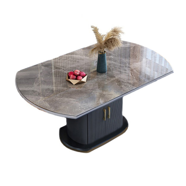 Glam Sintered Stone Extendable Table Round Shape Standard Dining Table for Kitchen