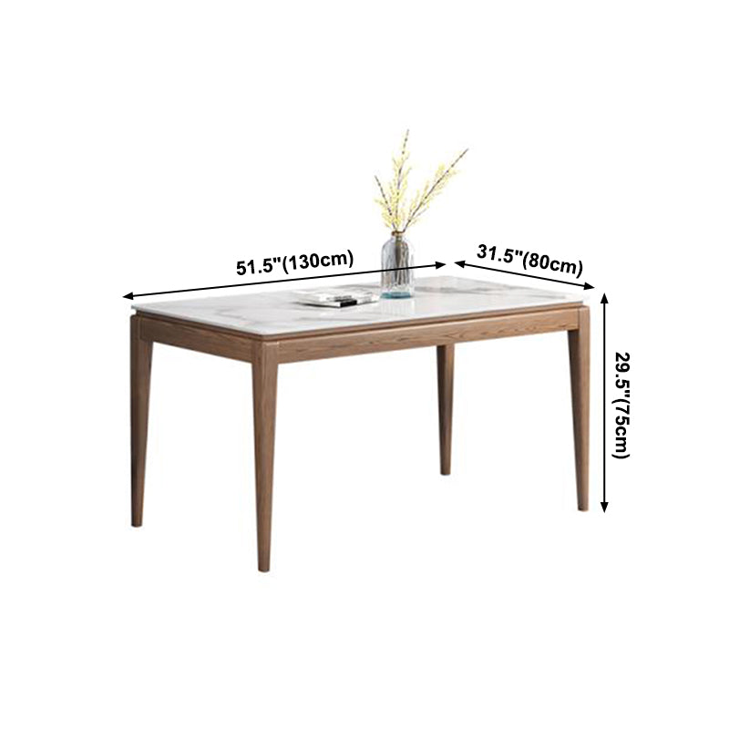 Mesa de comedor rectangular moderna de mediados de siglo, mesa de piedra sinterizada con base de madera de 4 patas