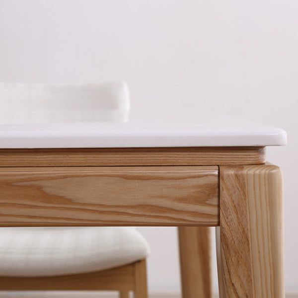 Middeleeuwse moderne marmeren rechthoekige tafel witte tafel met houten basis en 4 poten