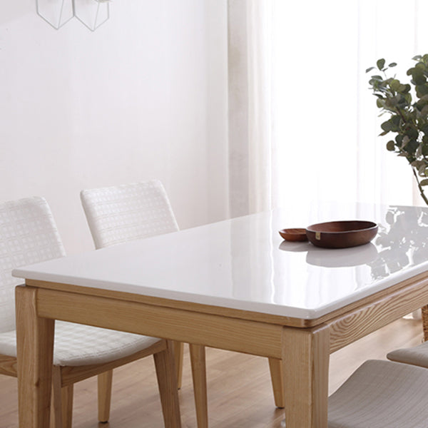 Middeleeuwse moderne marmeren rechthoekige tafel witte tafel met houten basis en 4 poten