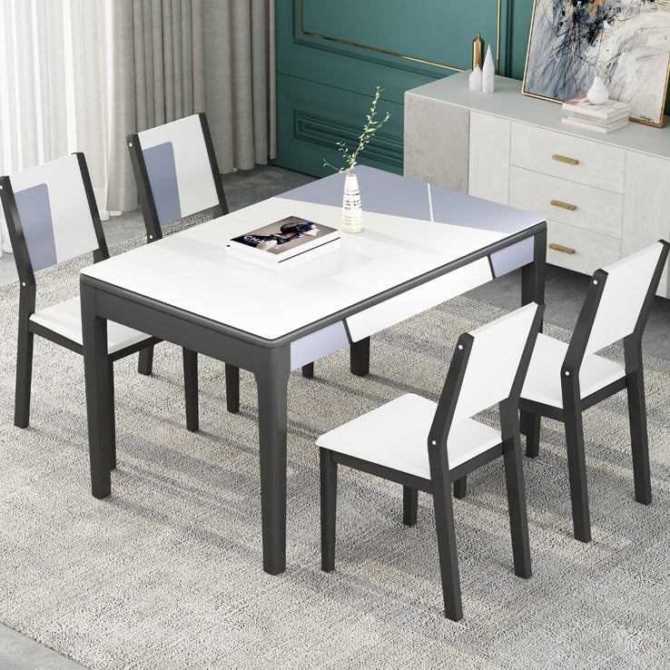 Glass Dining Table Mid-Century Style 4 Legs Base Rectangle Table for Dining Room