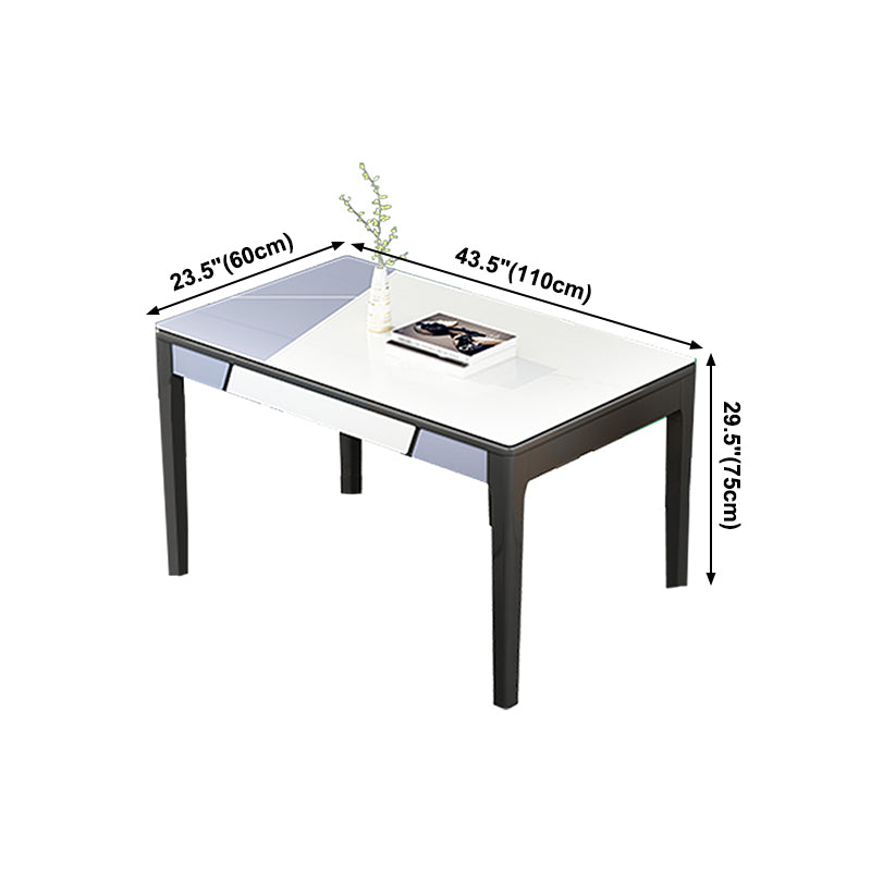 Glass Dining Table Mid-Century Style 4 Legs Base Rectangle Table for Dining Room