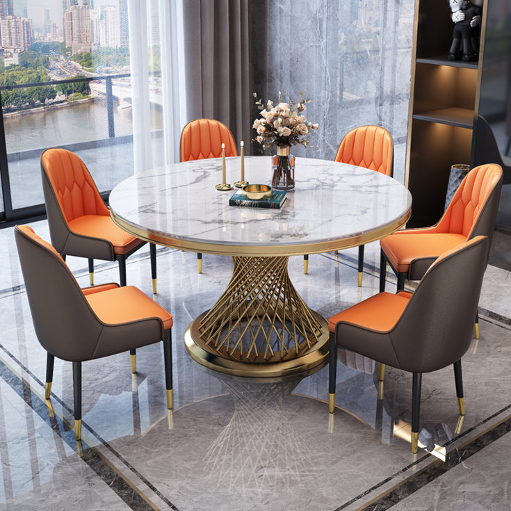 Marble Dining Table Single Pedestal Base Luxury Style Round Table for Dining Room