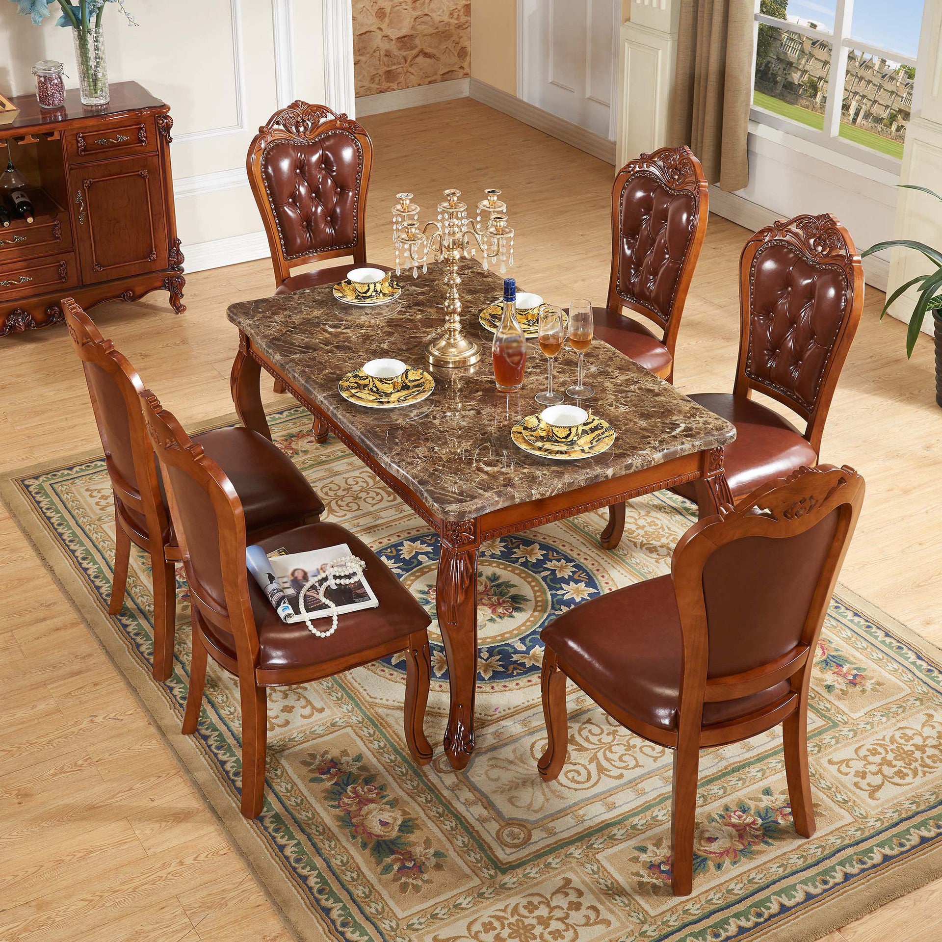 Solid Wood Victorian Rectangular Table Indoor Table with 4 Legs