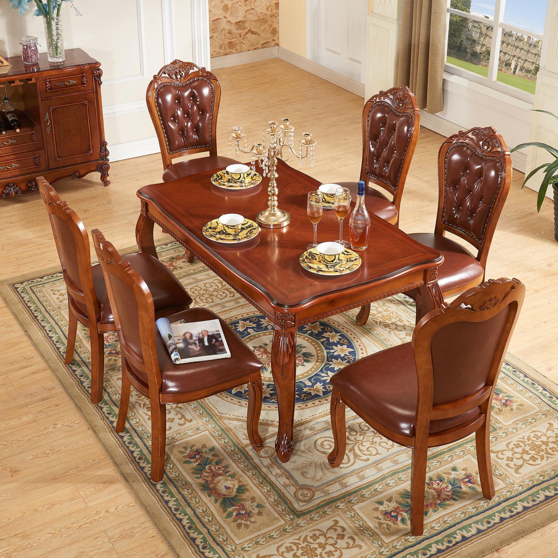Solid Wood Victorian Rectangular Table Indoor Table with 4 Legs