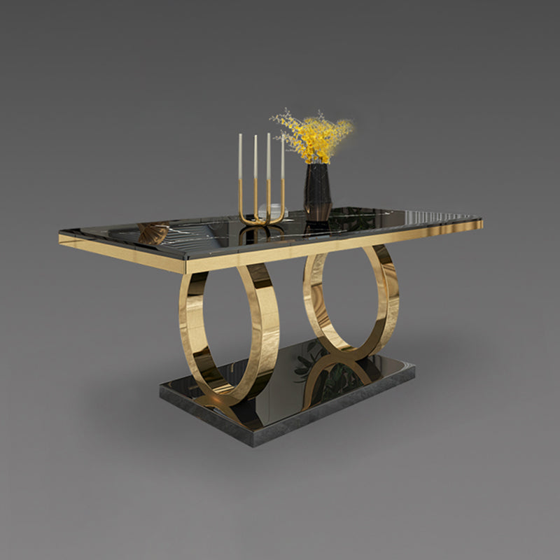 Rechteck traditioneller Luxus Esstisch Sintered Steintisch mit goldener Trestle Basis