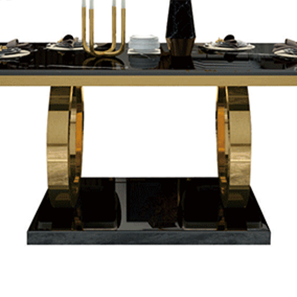 Rechteck traditioneller Luxus Esstisch Sintered Steintisch mit goldener Trestle Basis