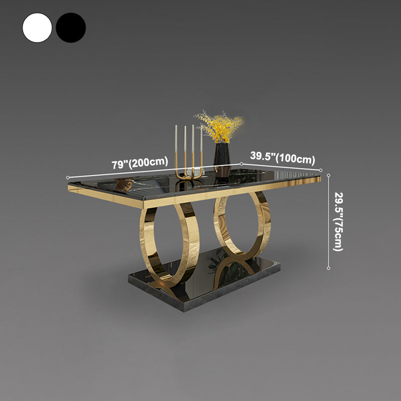 Rechteck traditioneller Luxus Esstisch Sintered Steintisch mit goldener Trestle Basis