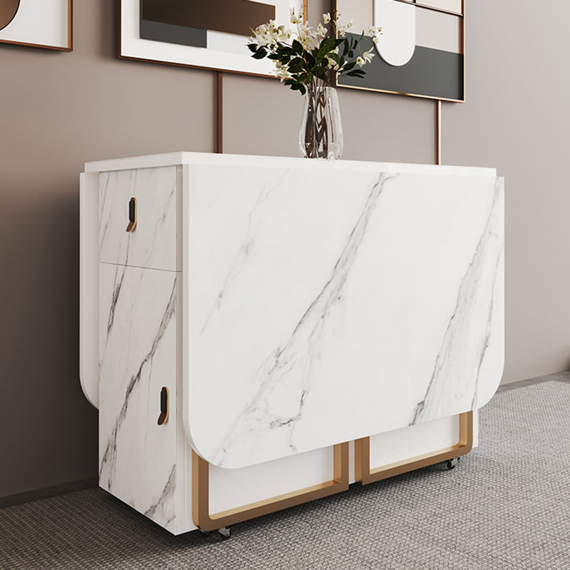 Mesa de comedor rectangular contemporánea, mesa abatible de piedra sinterizada con base de metal para comedor